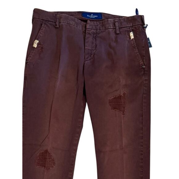 Entre Amis NEW Men's Size 34 Burgundy Twill Distressed Chino Pants 34x29 - Picture 2 of 10